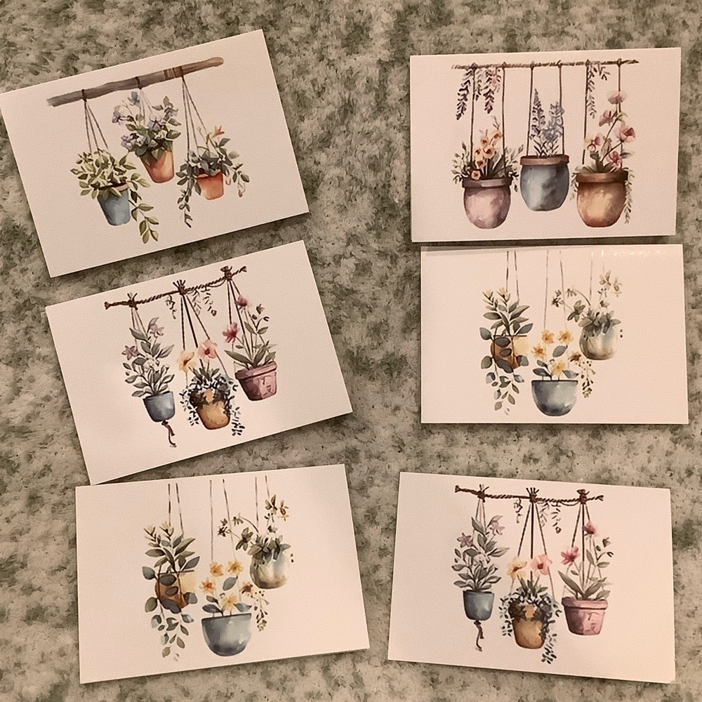 Hanging Plants Watercolor Note Cards Greeting Cards Set of 6 NWT Handcrafted - Picture 13 of 16